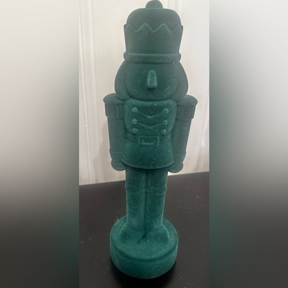 Christmas Green Velvet Flocked Nutcracker Soldier - Picture 2 of 2